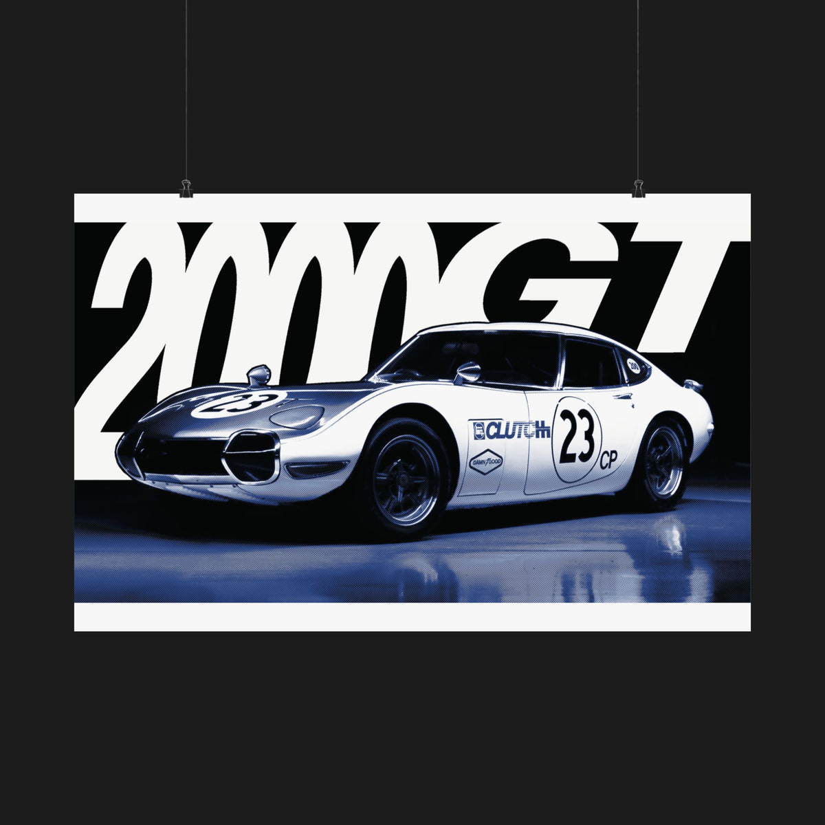 2000GT Matte Horizontal Poster – Stylish matte poster featuring the iconic 2000GT race car with a bold background design. Ideal for JDM and vintage racing enthusiasts looking to elevate their space with automotive history.