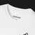 Collar of V8 Racing Stripes Automotive Graphic T-Shirt – White unisex tee featuring a series of sleek black racing stripes with V8 cars in a diagonal formation. Perfect gift for motorsport and muscle car enthusiasts.