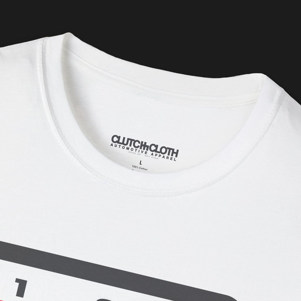 Endangered Species Shifter Automotive Graphic T-Shirt Collar – White unisex tee featuring a bold manual gear shift design with 'Endangered' text. A perfect gift for stick shift enthusiasts and car lovers.