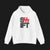 Front of SHIFT - ClutchCloth Classic Automotive Pullover Hoodie – White unisex hoodie featuring bold black and red 'SHIFT' graphic with a stylized clutch design. Ideal for car lovers and streetwear fans