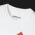 Collar of 911 GT-R Nemesis, Forever Rivals Automotive Graphic T-Shirt – White unisex tee featuring a front-facing Porsche 911 and GT-R graphic with a red geometric background. Perfect gift for car enthusiasts and JDM fans.
