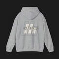 Clutch Retro Automotive Hoodie – Sport Grey unisex hoodie featuring a minimalist 'Clutch' logo with geometric shapes in beige and black outlines. Perfect for car enthusiasts and everyday casual wear.