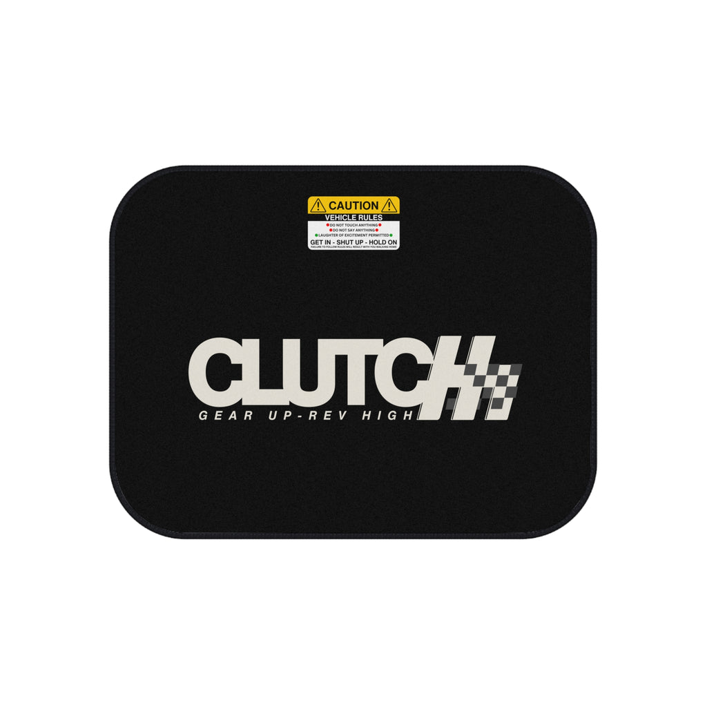 Clutch Car Mat Set – Rear Premium  car mat set featuring the Clutch logo and "Gear Up, Rev High" tagline. Designed for durability and style, perfect for automotive enthusiasts.