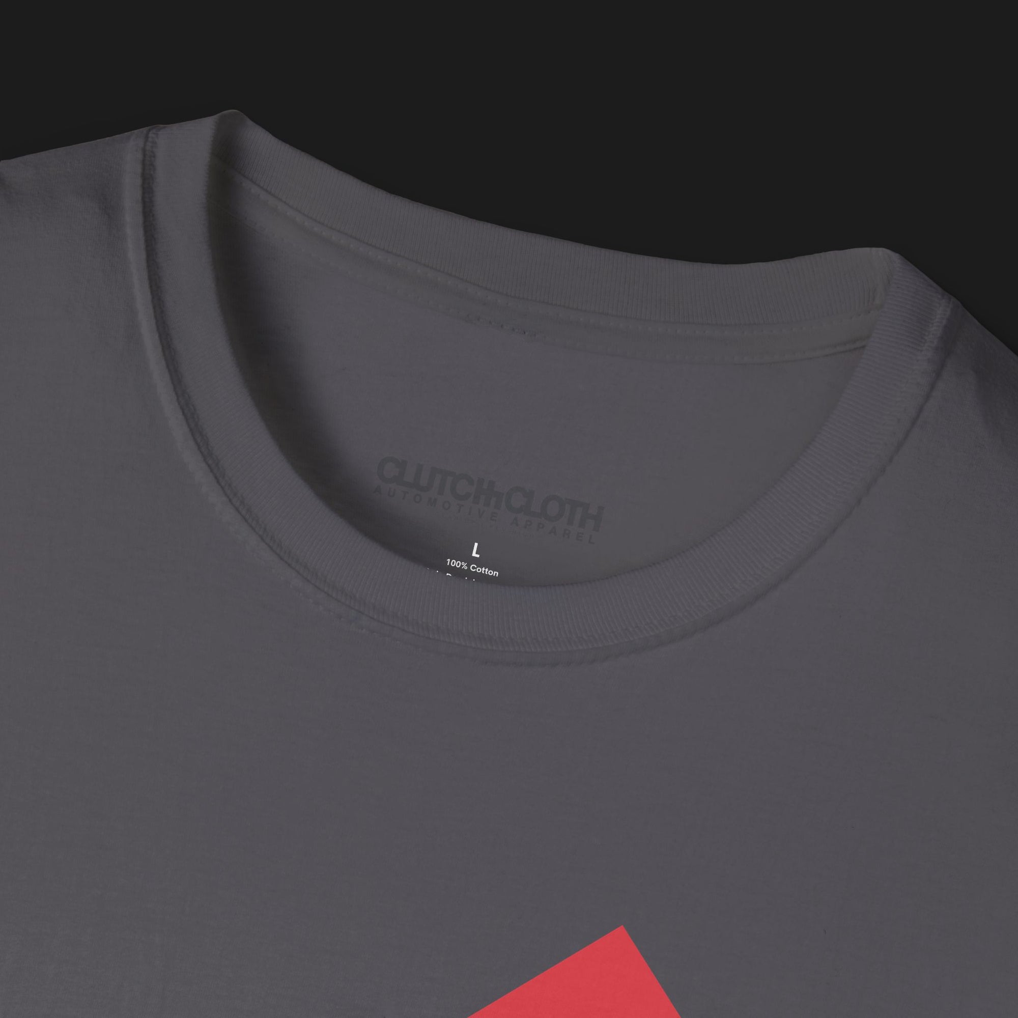 Close up of 911 GT-R Nemesis, Forever Rivals Automotive Graphic T-Shirt – Charcoal unisex tee featuring a front-facing Porsche 911 and GT-R graphic with a red geometric background. Perfect gift for car enthusiasts and JDM fans.