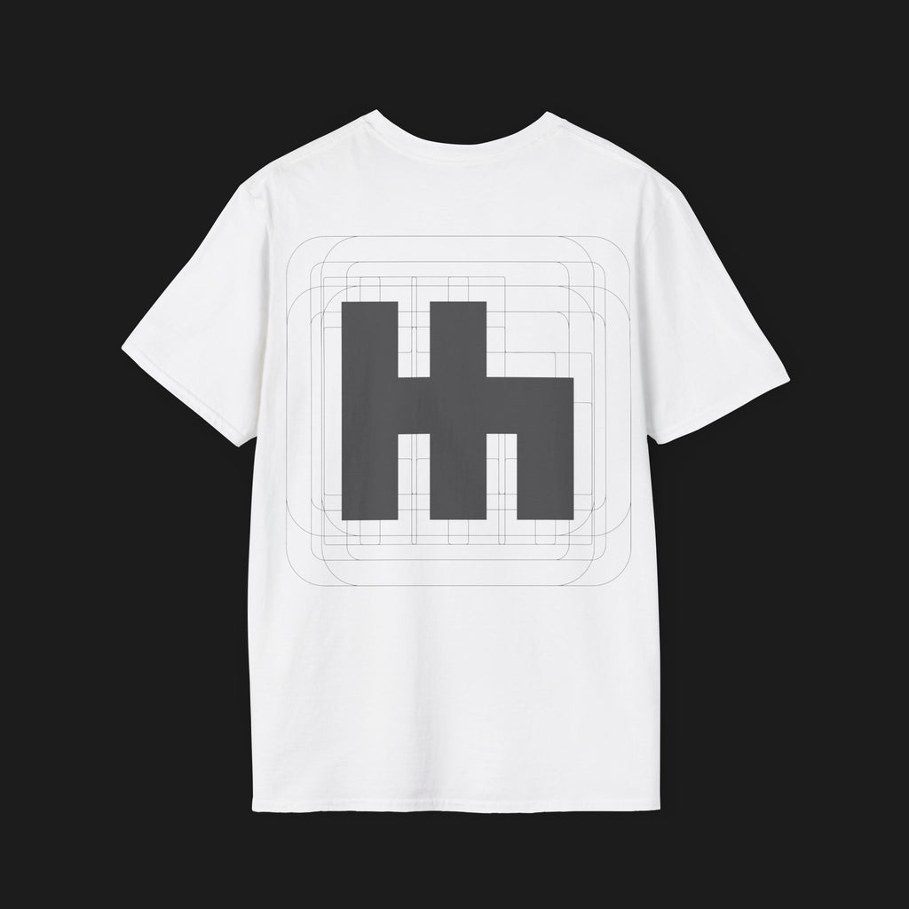 Back angle of Clutch Motorsports Automotive Graphic T-Shirt – White unisex tee featuring a bold geometric motorsports-inspired design on the back. A perfect gift for car enthusiasts and racing fans.