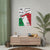 Monza F1 Grand Prix Temple of Speed Poster in Living Room Setting – Modern graphic design poster featuring the Monza F1 circuit outline with Italian flag colors, track statistics, and notable drivers. Ideal for Formula 1 and racing fans.