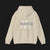 Back of Clutch Retro Automotive Hoodie – Sand color unisex hoodie featuring a minimalist 'Clutch' logo with geometric shapes in beige and black outlines. Perfect for car enthusiasts and everyday casual wear.