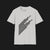 Front of V8 Racing Stripes Automotive Graphic T-Shirt – Ice White unisex tee featuring a series of sleek black racing stripes with V8 cars in a diagonal formation. Perfect gift for motorsport and muscle car enthusiasts.