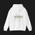 Back of Clutch Retro Automotive Hoodie – White unisex hoodie featuring a minimalist 'Clutch' logo with geometric shapes in beige and black outlines. Perfect for car enthusiasts and everyday casual wear.