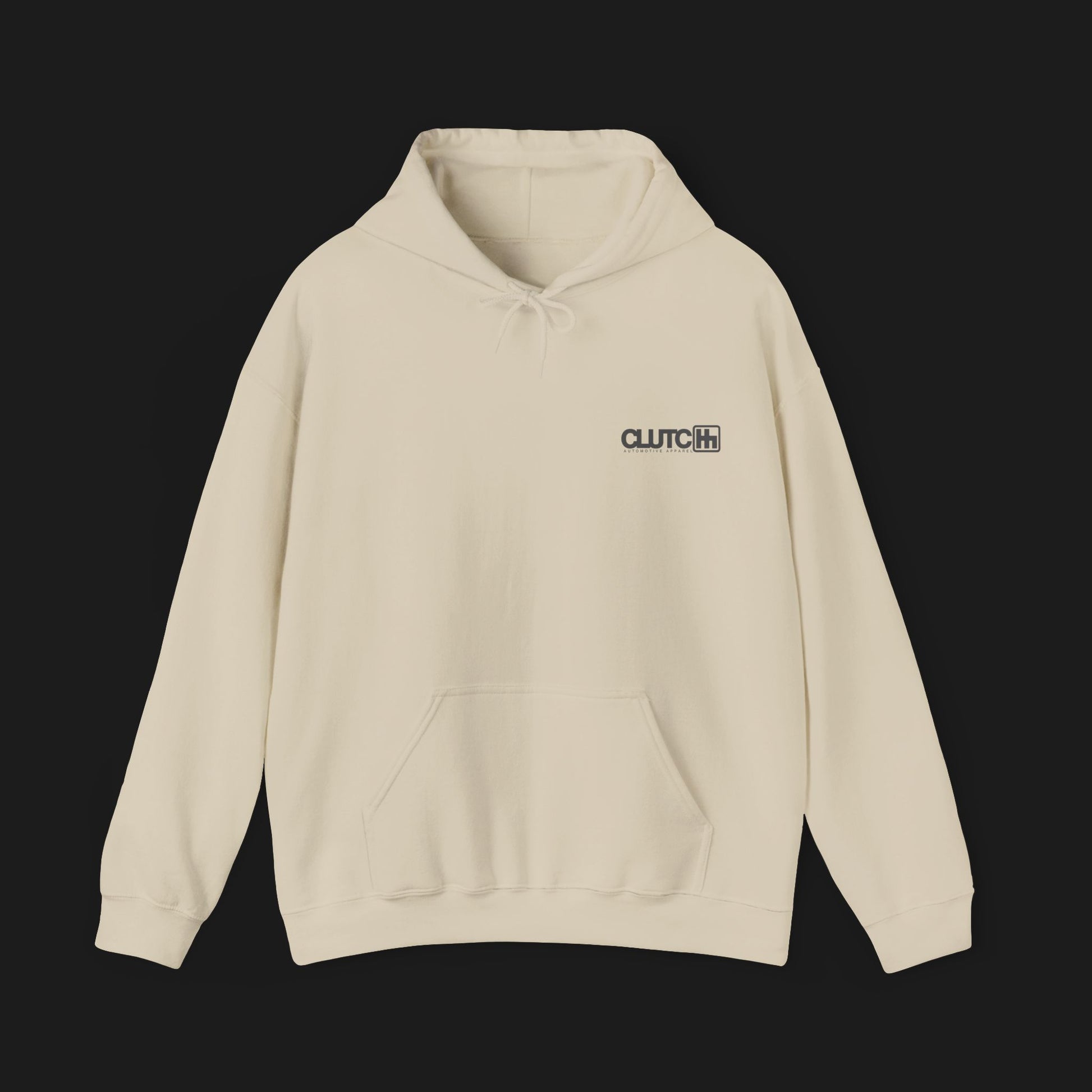 Front of 69 SS V8 Automotive Graphic Hoodie – Beige unisex hoodie featuring a detailed rear view of a 1969 Camaro SS with bold 'V8' lettering in black. Perfect for muscle car enthusiasts.