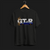 Front of Black R34 GT-R Automotive Graphic T-Shirt featuring a blue Nissan Skyline with gold accents and Japanese calligraphy design, unisex car enthusiast gift.