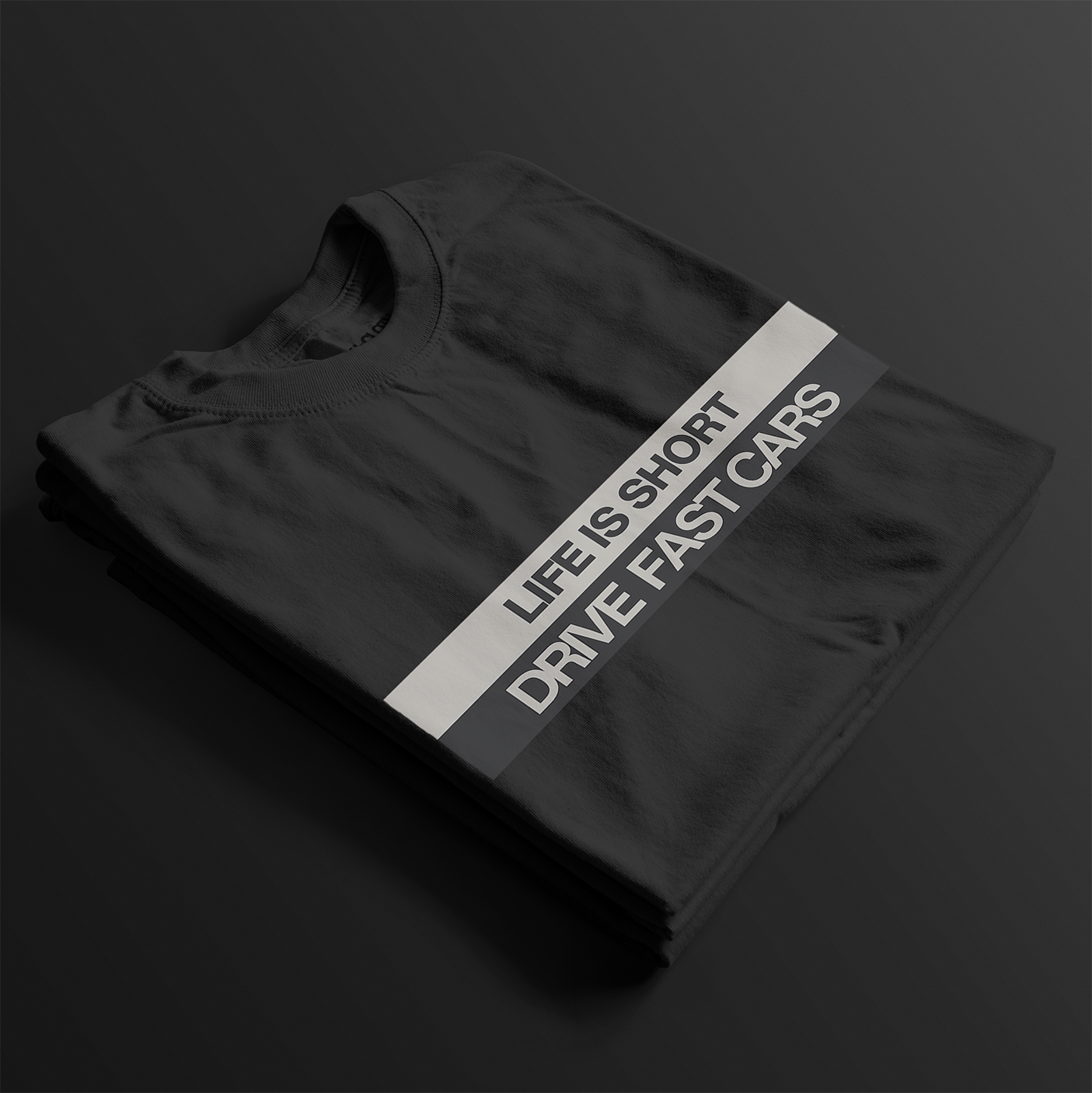 Folded Life is Short, Drive Fast Cars Automotive Graphic T-Shirt – Black unisex tee featuring a minimalist text design. A perfect gift for car lovers and speed enthusiasts.
