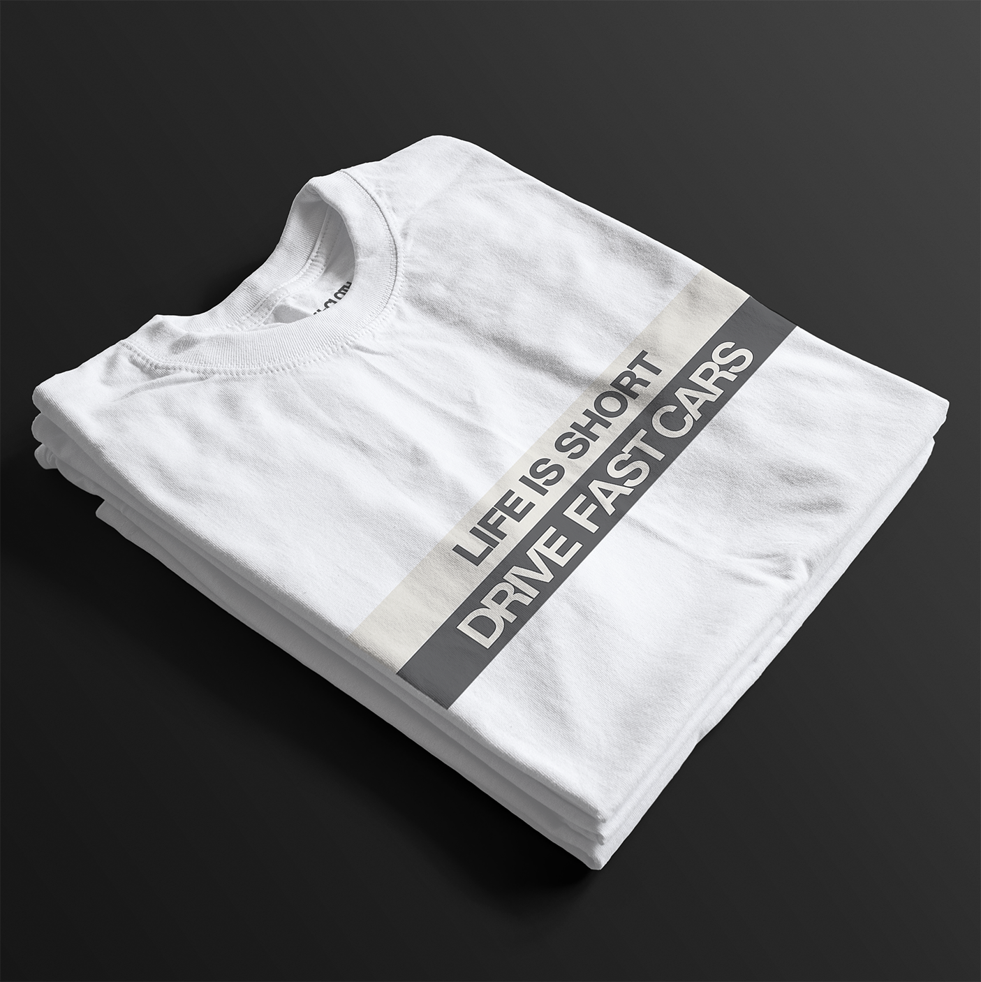 folded Life is Short, Drive Fast Cars Automotive Graphic T-Shirt – White unisex tee featuring a minimalist text design. A perfect gift for car lovers and speed enthusiasts.