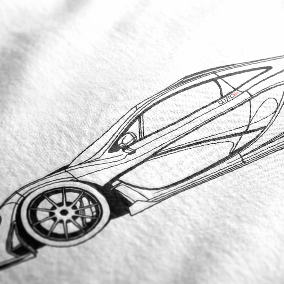 Close up design for P1 GTR Automotive Graphic T-Shirt – White unisex tee featuring a minimalist line art illustration of the P1 GTR supercar. A perfect gift for car enthusiasts and motorsport fans.