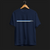 Front of CW Rally 83 Automotive Graphic T-Shirt – Navy unisex tee with a minimalist rally car graphic and blue and grey racing stripes. Perfect gift for rally enthusiasts and motorsport lovers.