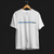 Front of CW Rally 83 Automotive Graphic T-Shirt – White unisex tee with a minimalist rally car graphic and blue and grey racing stripes. Perfect gift for rally enthusiasts and motorsport lovers.