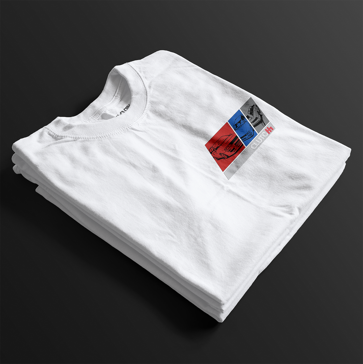 Folded RS2 Heritage Automotive Graphic T-Shirt – White unisex tee featuring a stylish RS2 car design with red, white, and blue color blocks. Ideal gift for classic car enthusiasts and Audi fans.