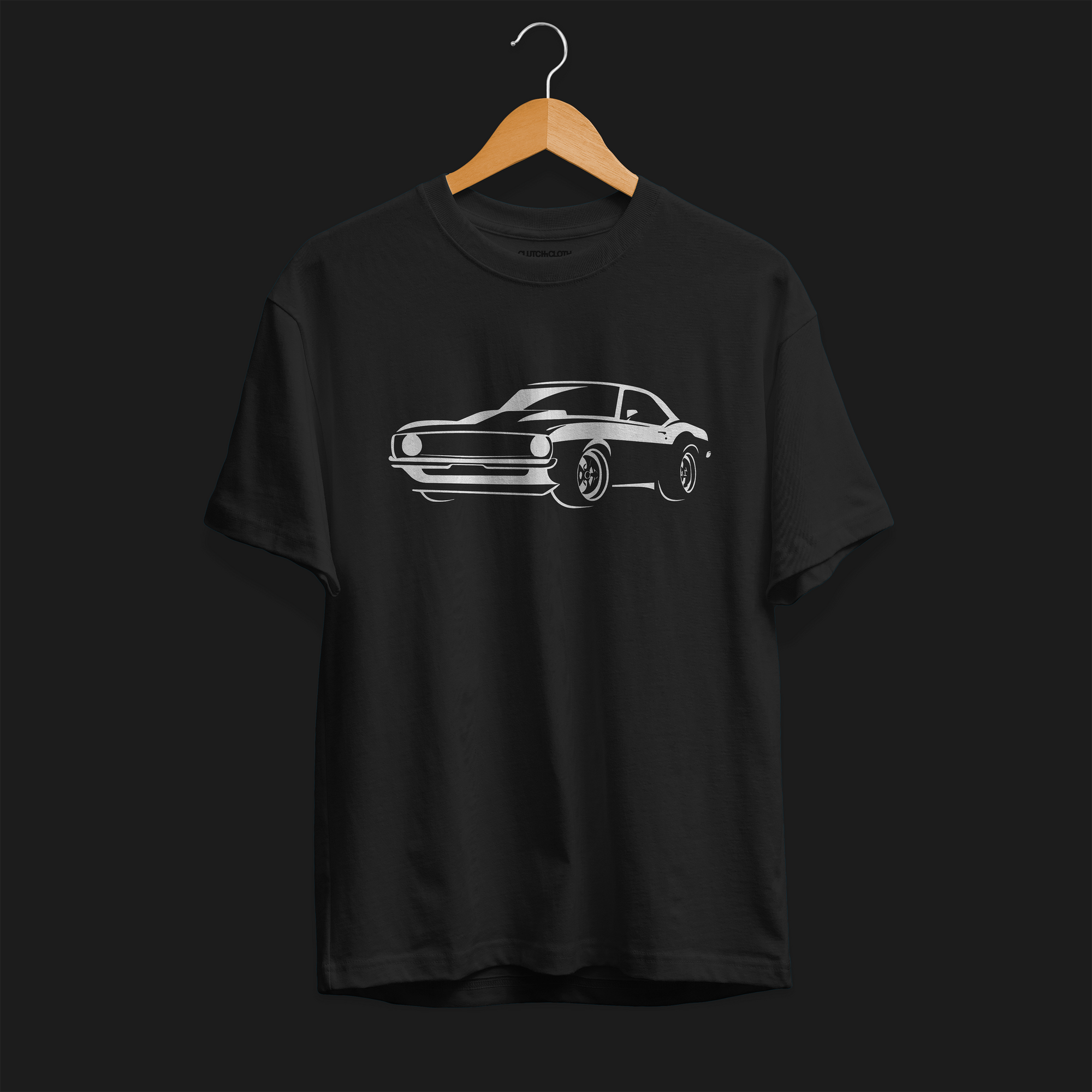 Front of Monster Classic SS V8 Automotive Graphic T-Shirt – Black unisex tee featuring a sleek outline graphic of a classic SS V8 muscle car. A stylish gift for muscle car lovers and vintage car enthusiasts.