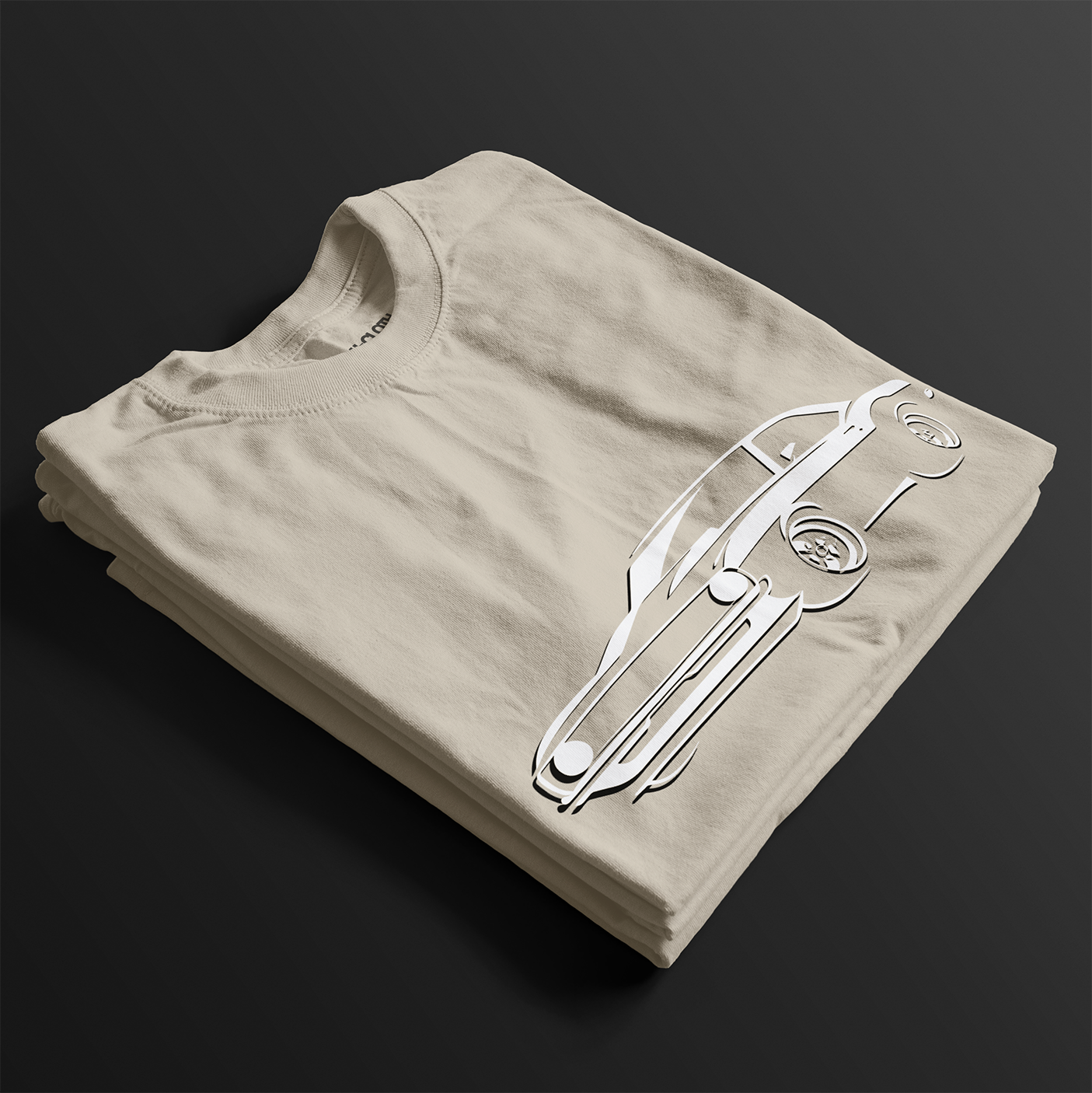 Folded Monster Classic SS V8 Automotive Graphic T-Shirt – Sand unisex tee featuring a sleek outline graphic of a classic SS V8 muscle car. A stylish gift for muscle car lovers and vintage car enthusiasts.