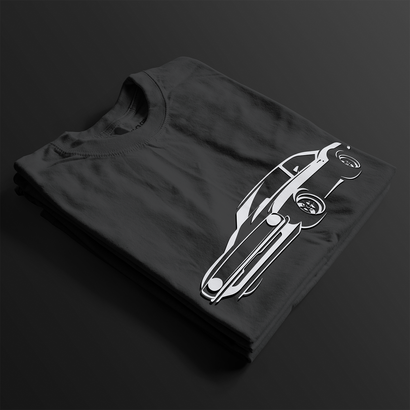 Folded Monster Classic SS V8 Automotive Graphic T-Shirt – Black unisex tee featuring a sleek outline graphic of a classic SS V8 muscle car. A stylish gift for muscle car lovers and vintage car enthusiasts.