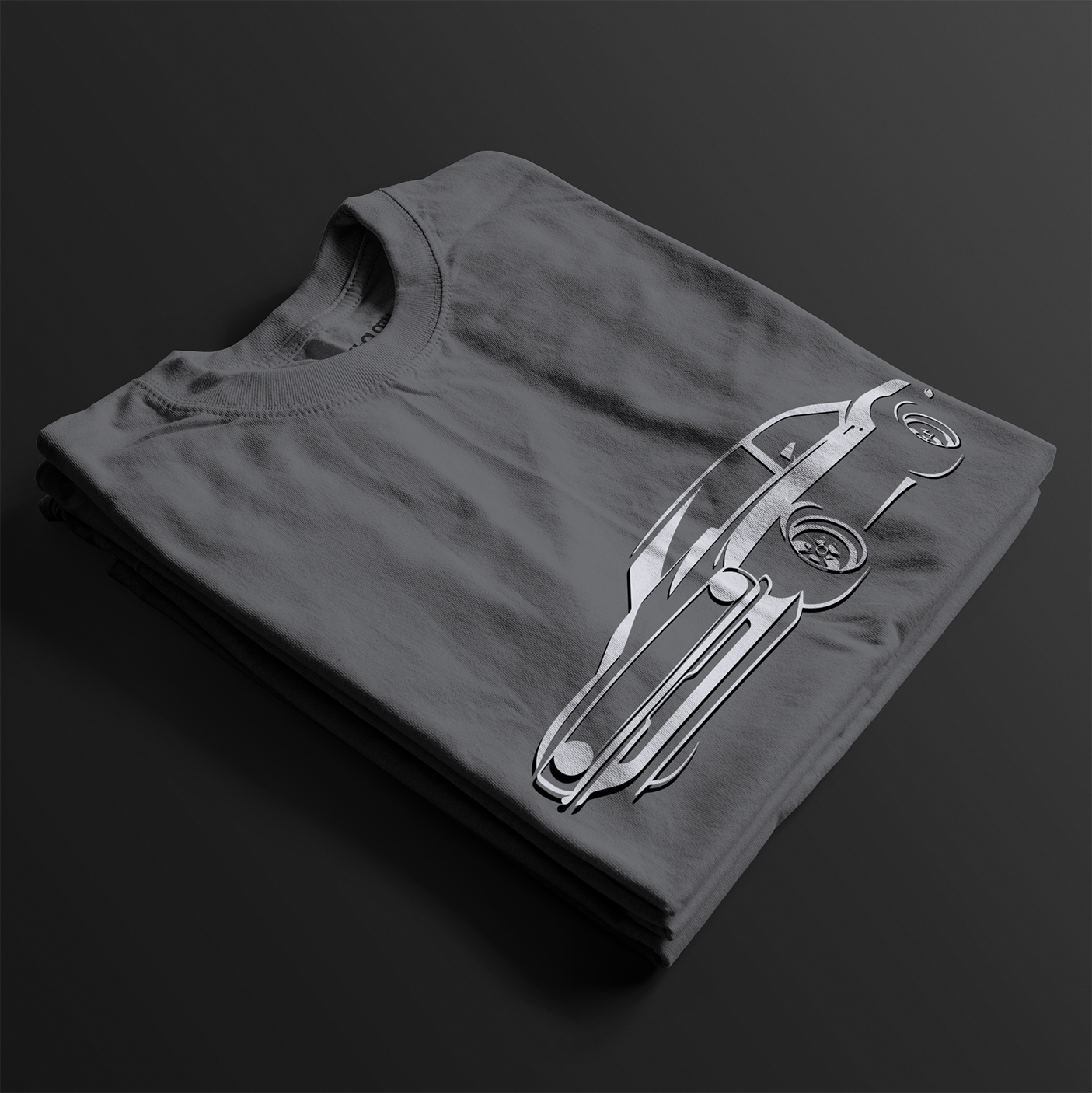 Folded Monster Classic SS V8 Automotive Graphic T-Shirt – Charcoal unisex tee featuring a sleek outline graphic of a classic SS V8 muscle car. A stylish gift for muscle car lovers and vintage car enthusiasts.